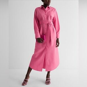 NWT Express Boyfriend Poplin Portofino Maxi Shirt Dress